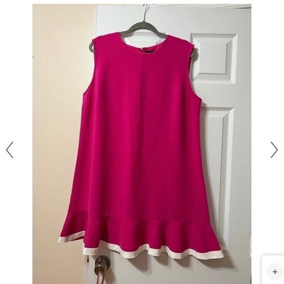 Victoria Beckham Sz 1X Bright Pink With Flounce in White Piping Shift Dress - Picture 2 of 4